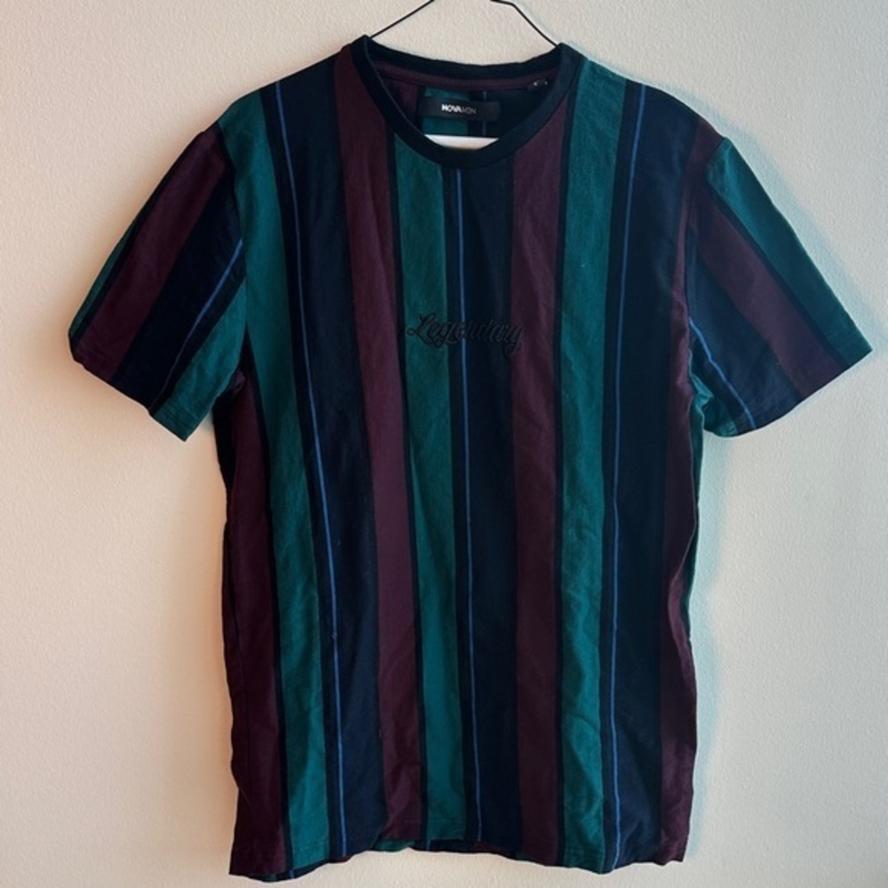 Fashion Nova Men's Striped Tee - Navy, Green, Burgundy